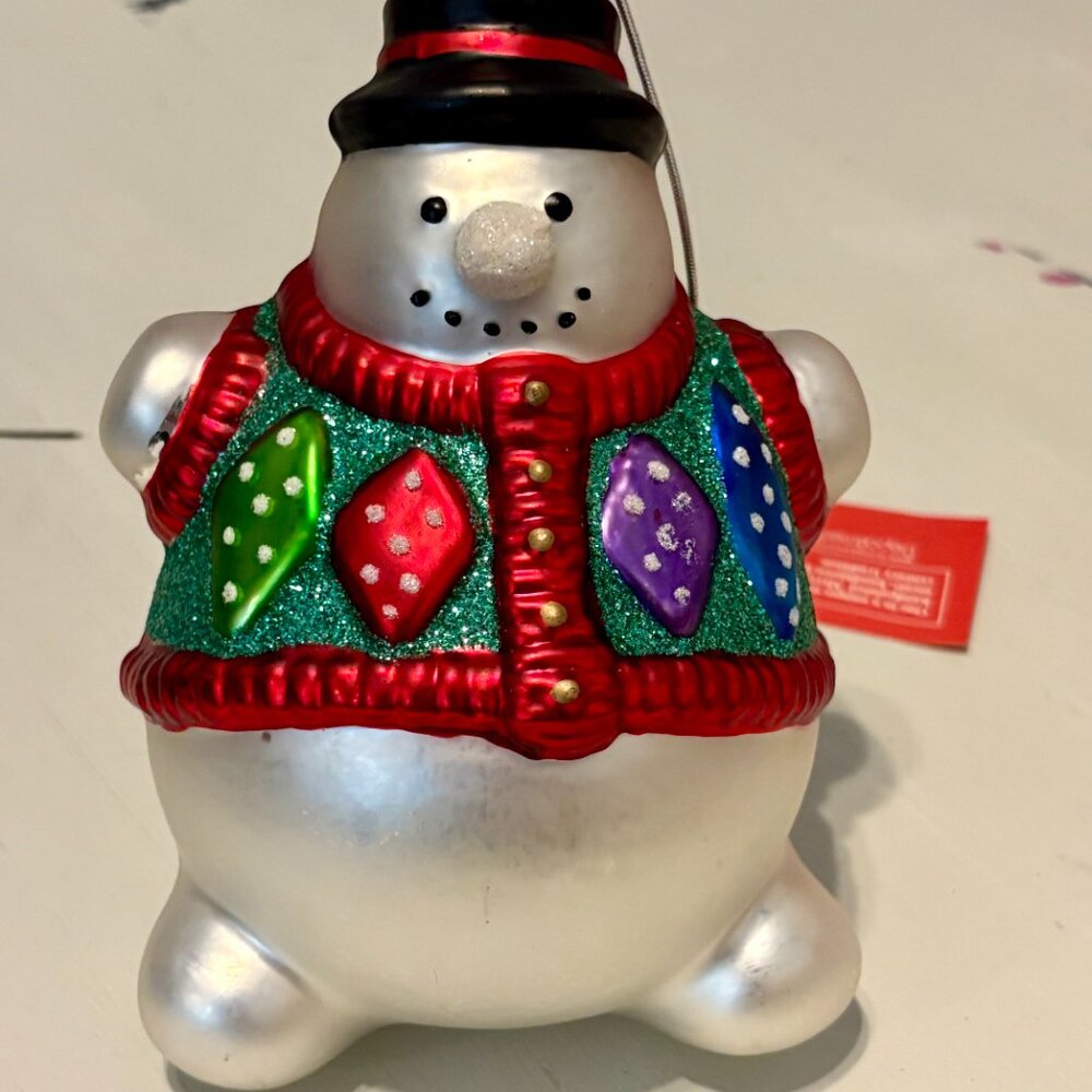 ❄️ Department 56 Snowman with Sweater Mercury Glass Handpainted Ornament Vintage